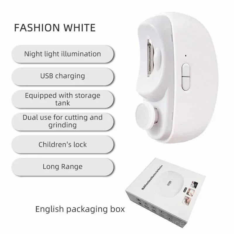 3-in-1 Automatic Electric Nail Clipper with Polisher, White - View 1