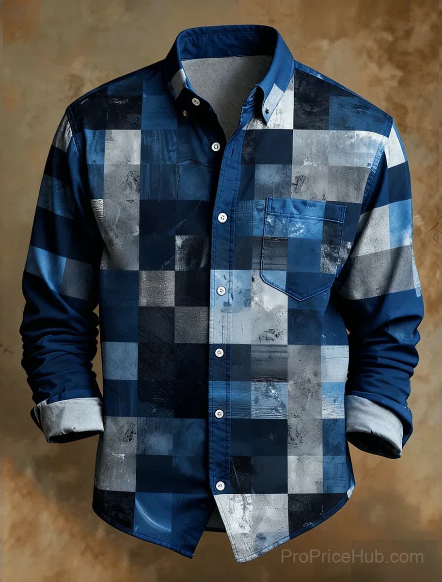 Men's Retro Abstract Art Print Comfortable Business Style Shirt - View 2