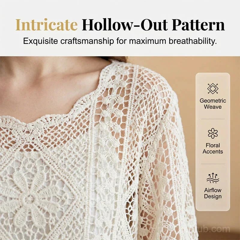 Women's Vintage Lace Cover-Up Blouse – Flare Sleeves Bohemian Beachwear - View 5