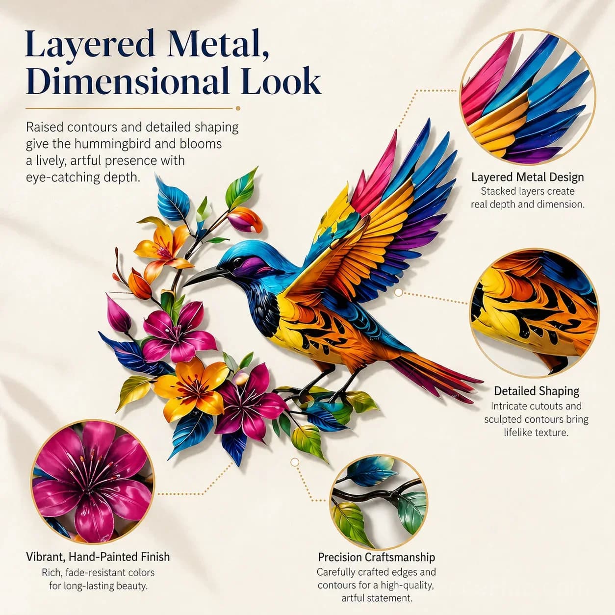 Hummingbird Bloom Metal Garden Wall Art - View 6