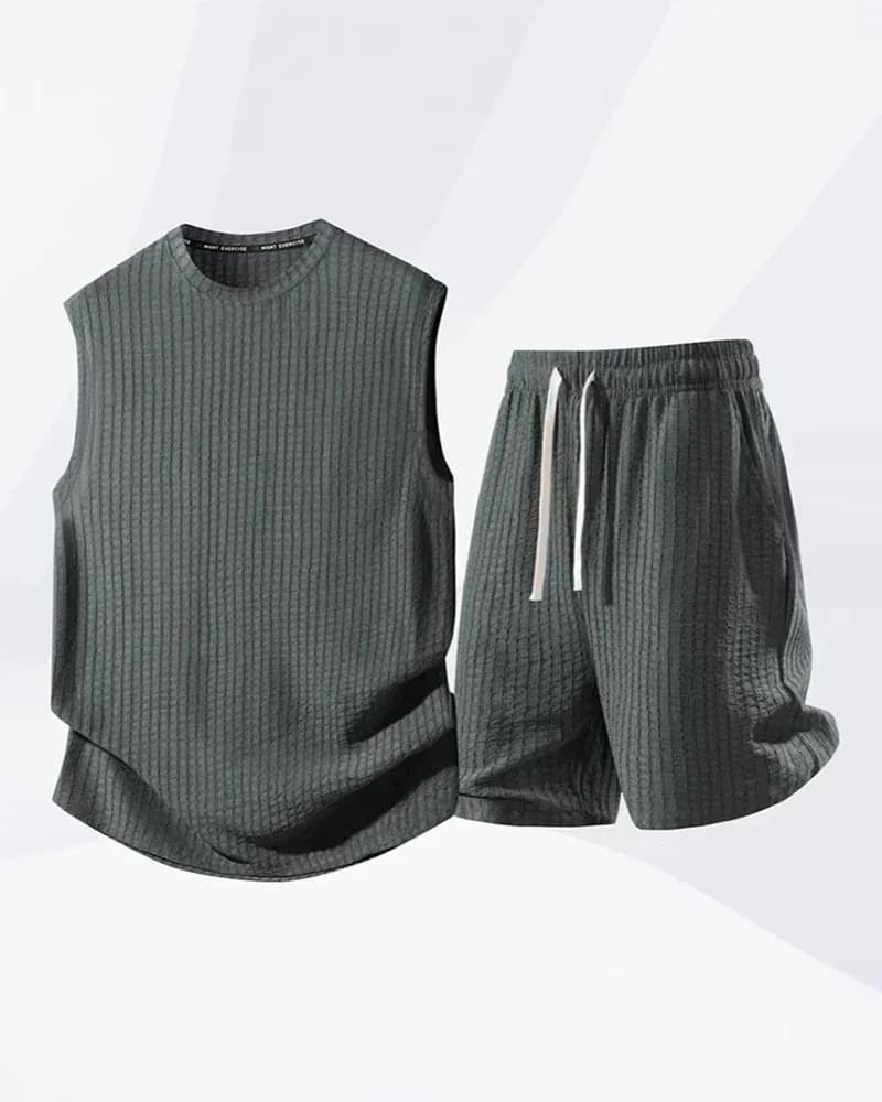 Men's Solid-Color Ribbed Sleeveless Vest & Shorts Set (S-8XL) - View 4
