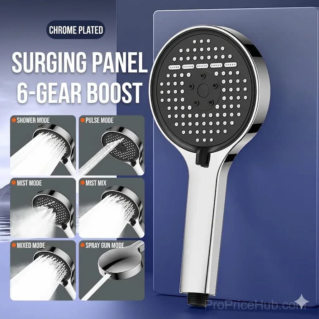 Pressurized Rain Shower Head with 7 Spray Modes - View 1