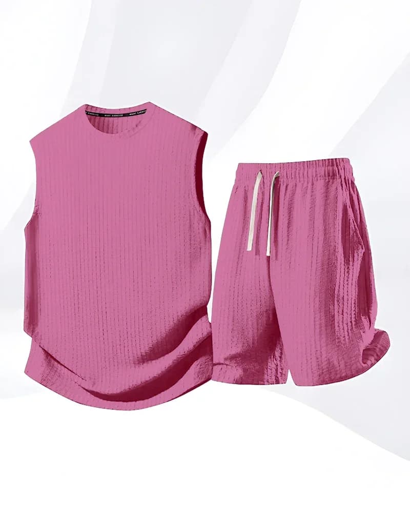 Men's Solid-Color Ribbed Sleeveless Vest & Shorts Set (S-8XL) - View 20