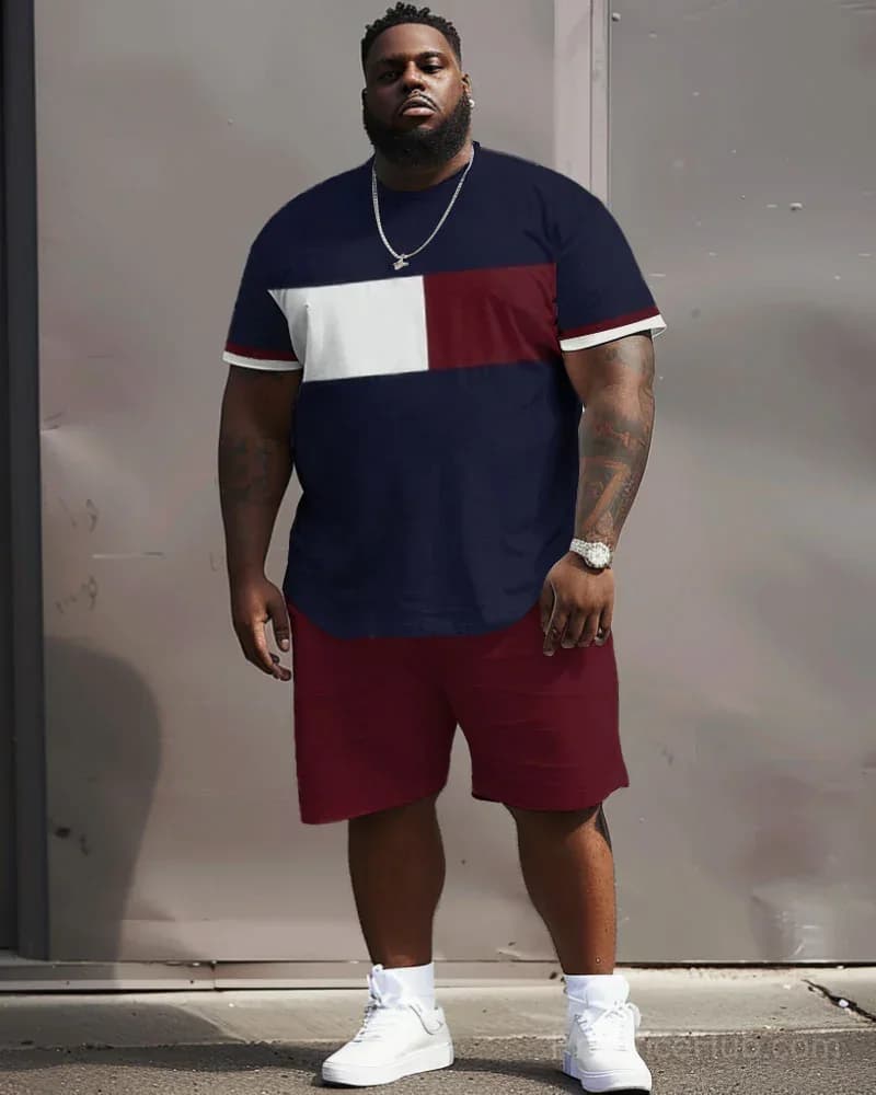Color Block Printed Big Men's Casual Set - View 2